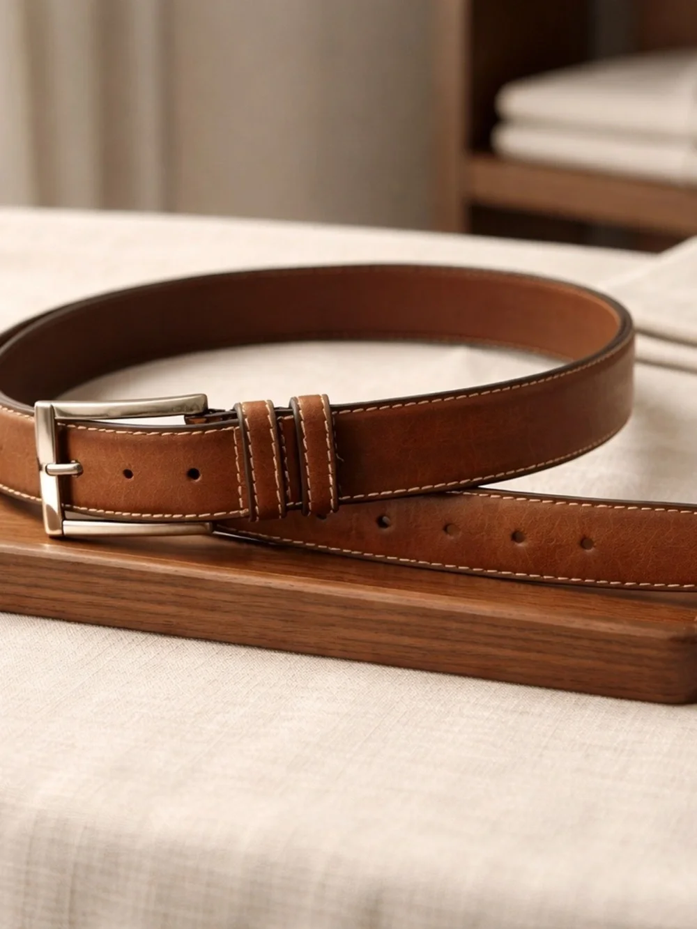 Allen Edmonds Cognac Leather Belt with Solid Brass Buckle USA 91/36 11704